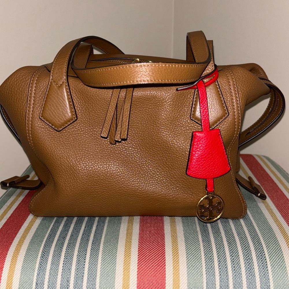 Tory Burch Large Perry Satchel in Moose Brown Leather